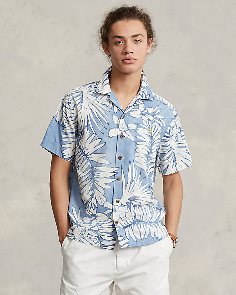 Classic Fit Palm Cotton-Linen Camp Shirt