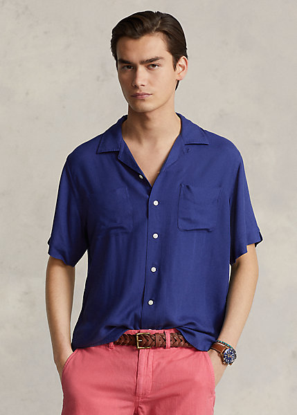 Classic Fit Print Gabardine Camp Shirt