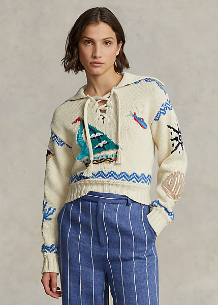 Nautical-Motif Cotton-Blend Sweater