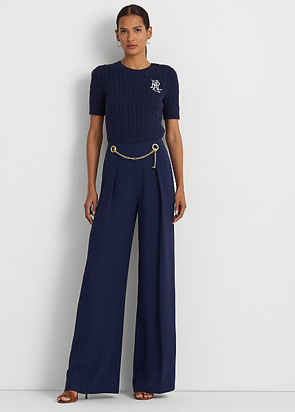Pleated Georgette Belted Wide-Leg Pant
