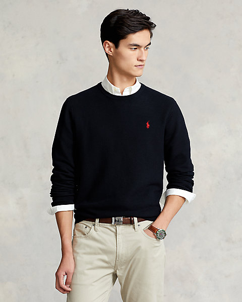 Mesh-Knit Cotton Crewneck Sweater