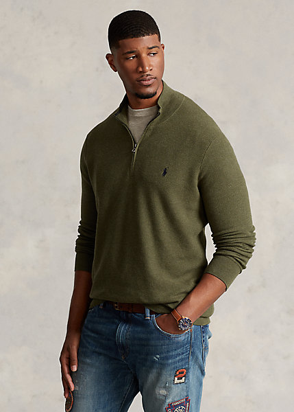 Mesh-Knit Cotton Quarter-Zip Sweater