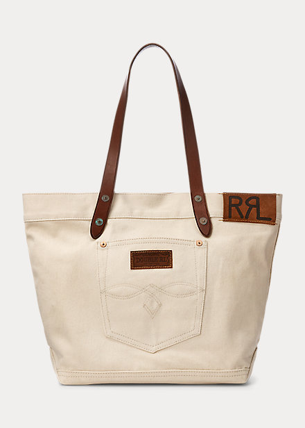 Leather-Trim Twill Tote