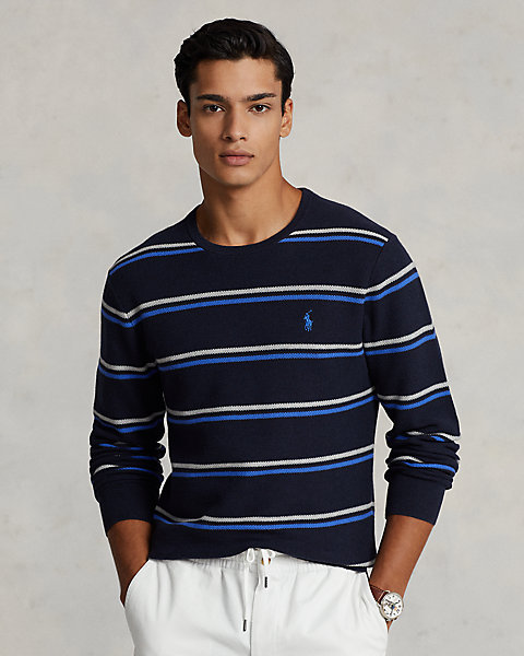 Striped Mesh-Knit Cotton Sweater