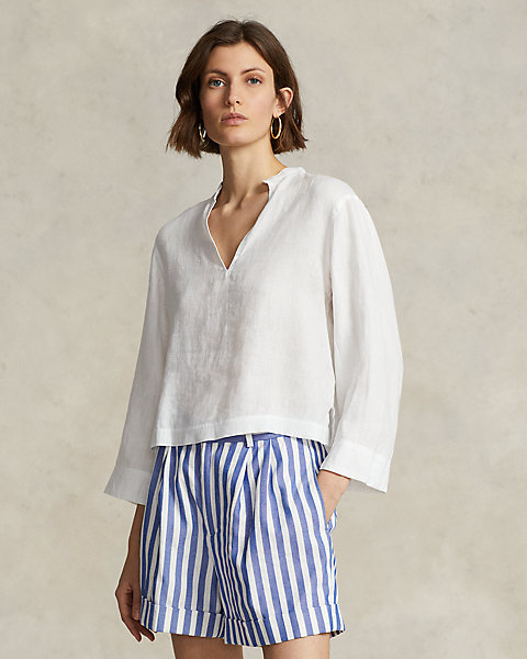 Cropped Relaxed Fit Linen Top