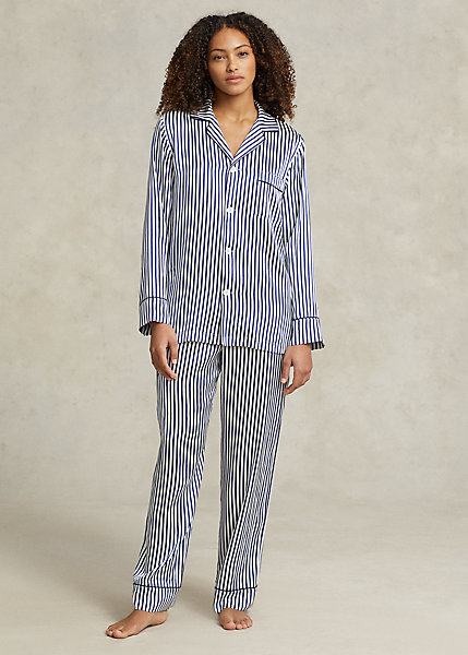 Striped Stretch Silk Long-Sleeve PJ Set
