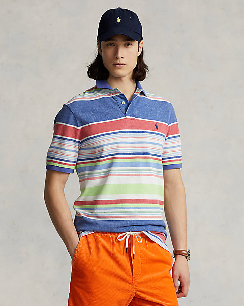 Classic Fit Striped Mesh Polo Shirt