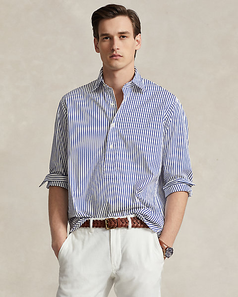 Classic Fit Striped Poplin Popover Shirt