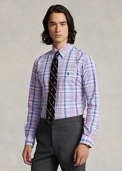 Classic Fit Plaid Stretch Poplin Shirt