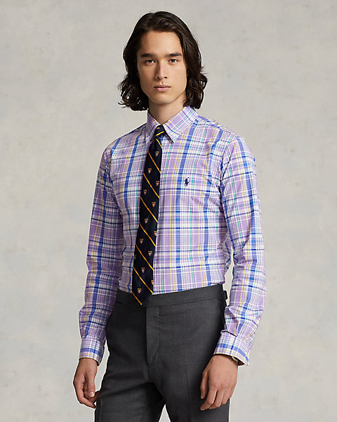 Classic Fit Plaid Stretch Poplin Shirt