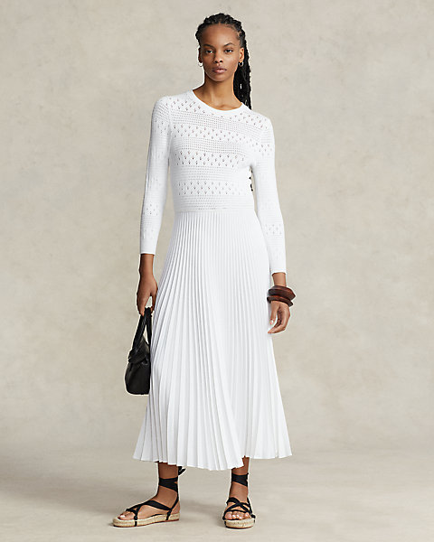 Hybrid Pointelle-Bodice Pleated Dress