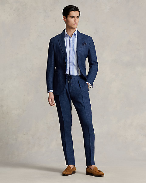 Pleated Linen Herringbone Suit Trouser