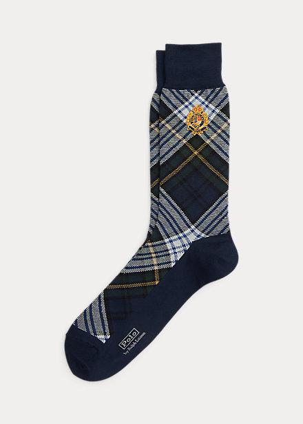 Crest Plaid Cotton-Blend Trouser Socks