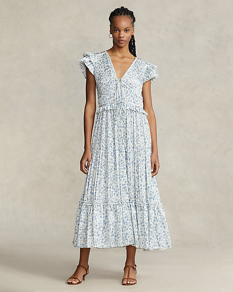 Pleated Satin Flutter-Sleeve Dress