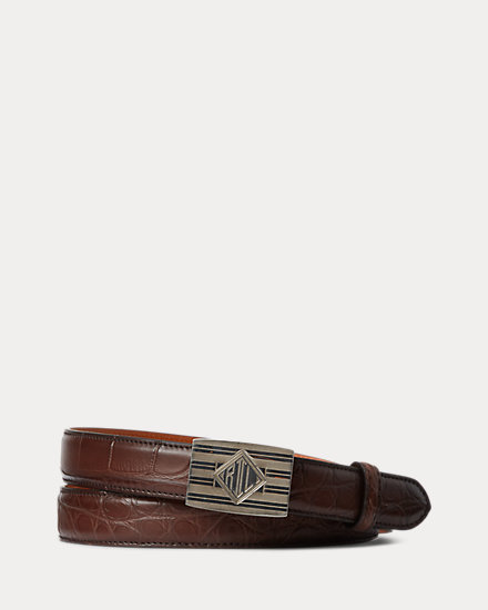 Monogram-Buckle Alligator Belt