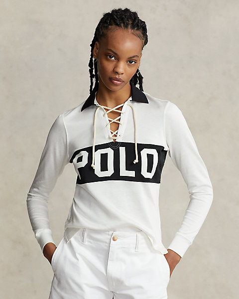 Logo Lace-Up Jersey Polo Shirt