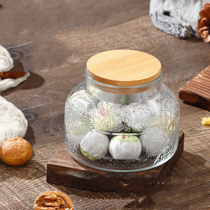 Vintage Relief Begonia Flower Glass Storage Tank