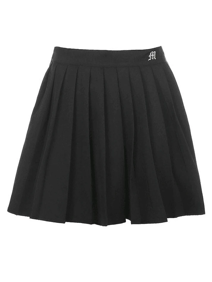 Lined Detail Embroidery Pleated Mini Skirt