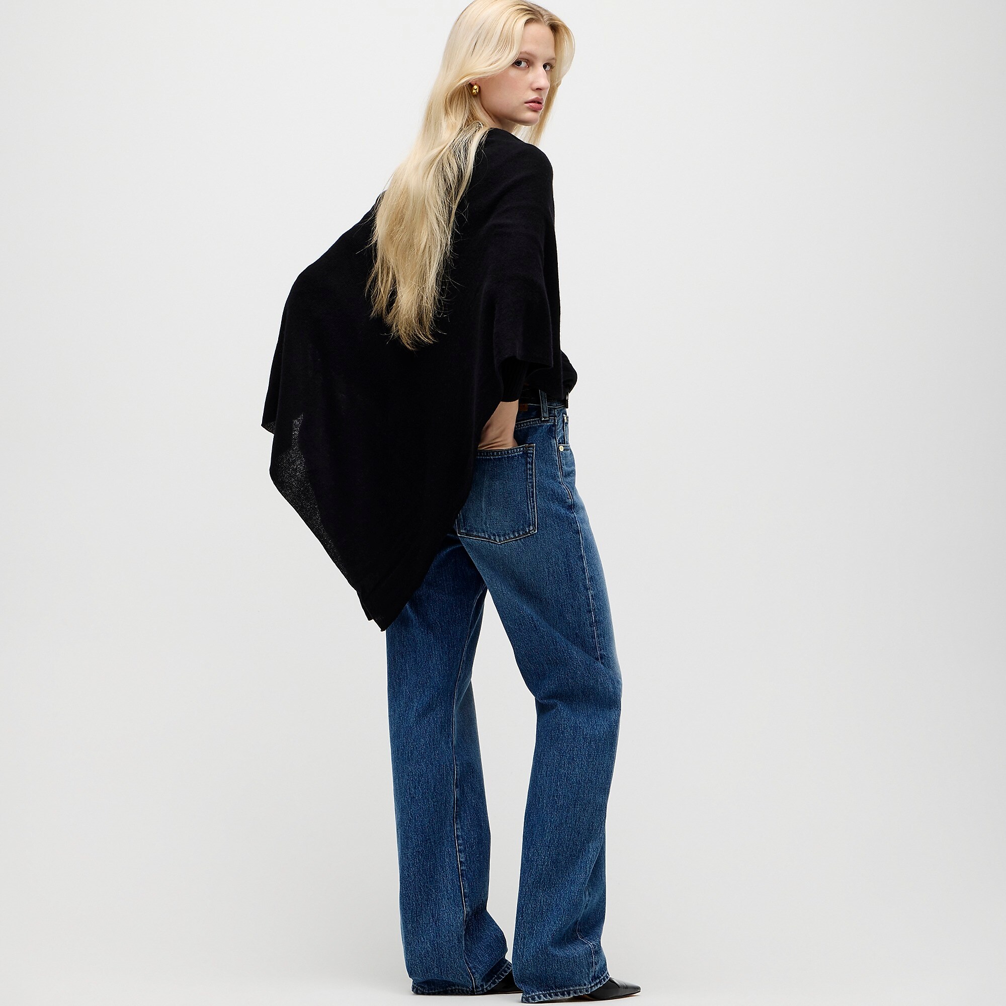 Cashmere-wool blend poncho-Black