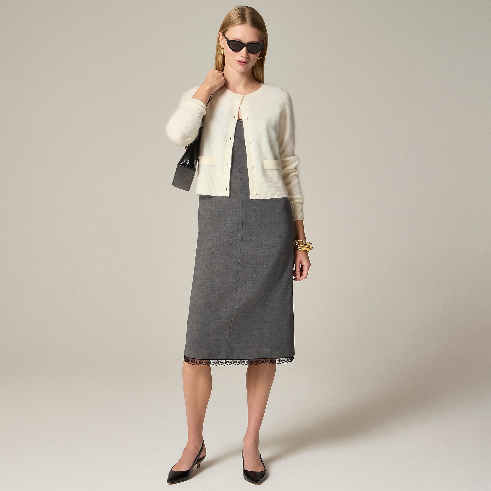 Brushed cashmere embellished cardigan sweater-Warm Ivory