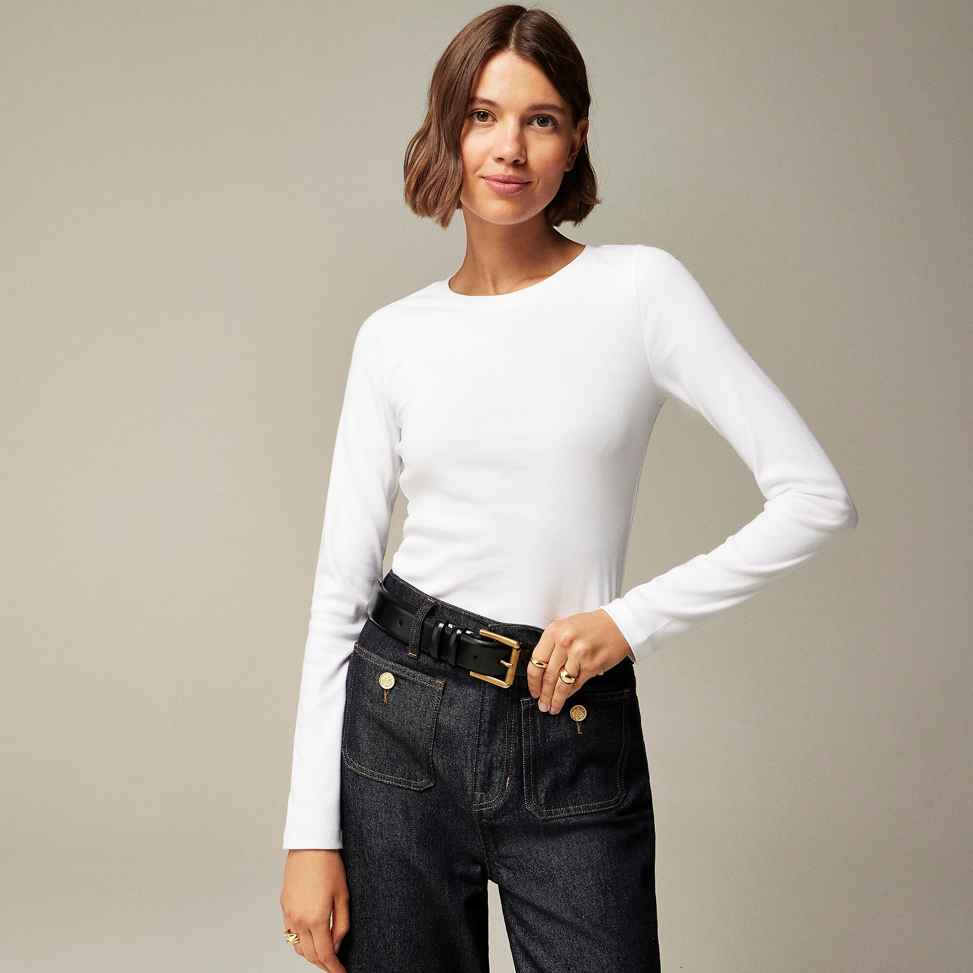 Perfect-fit long-sleeve crewneck T-shirt-White