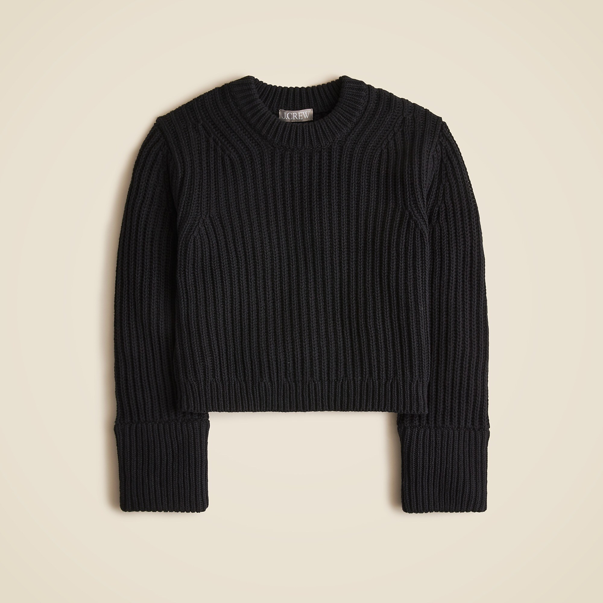 Heritage cotton fisherman crewneck sweater in stripe-Black
