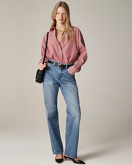 Étienne oversized shirt in striped cotton poplin-Persian Red