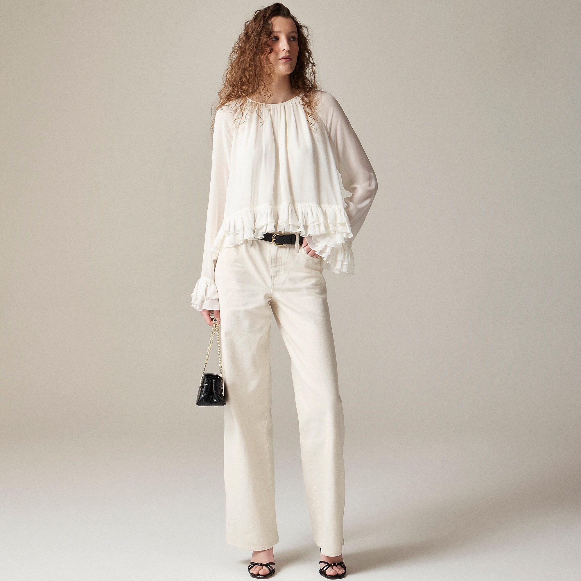 Wide-leg distressed jean-Ecru Wash