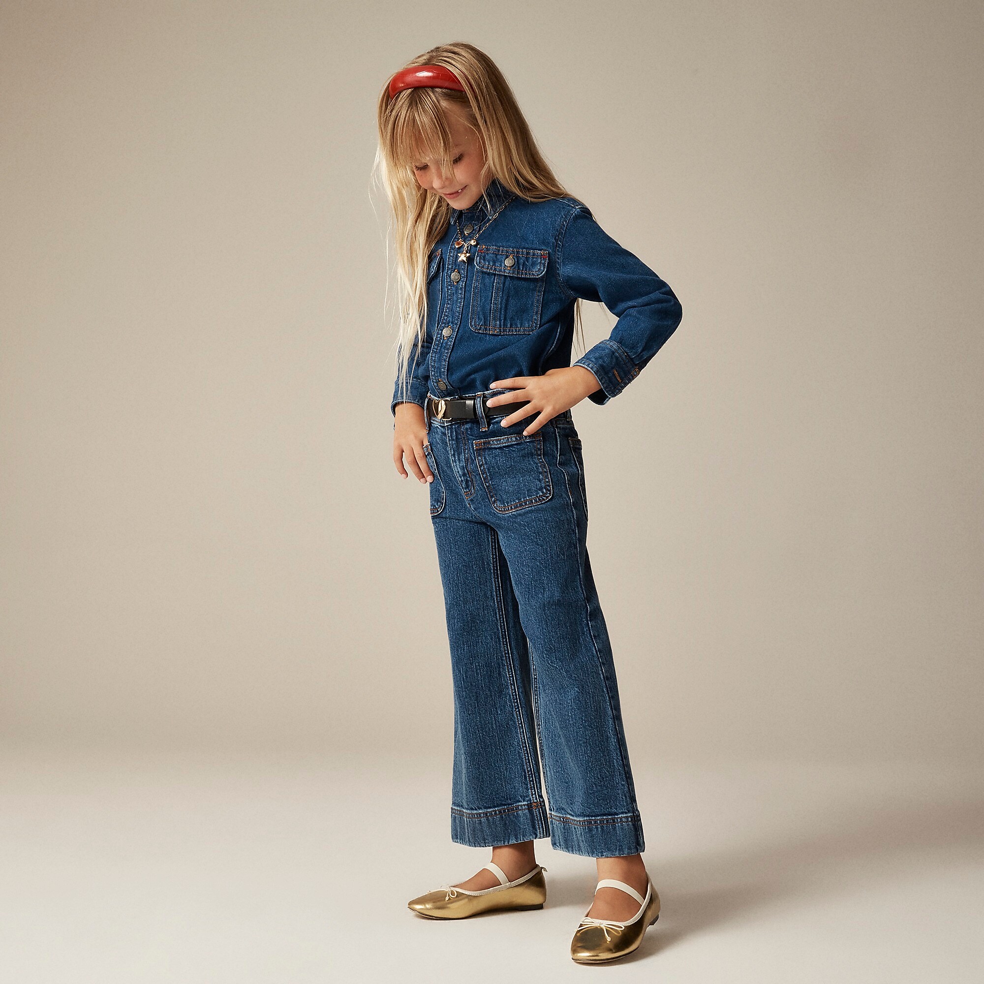 Girls' sailor stretch denim trouser in Everdeen wash-Adelaide Medium Wash