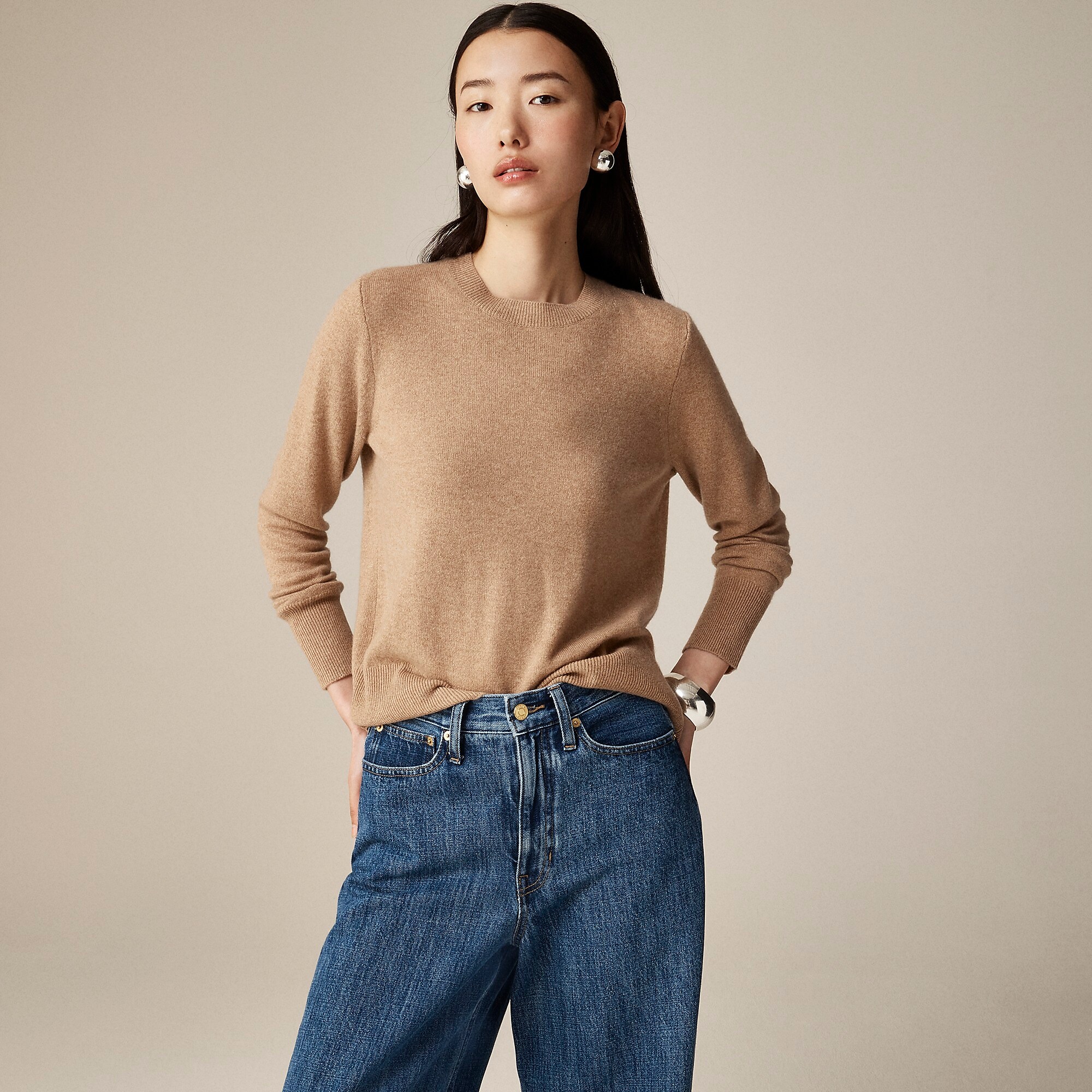 Cashmere classic-fit crewneck sweater-Hthr Camel