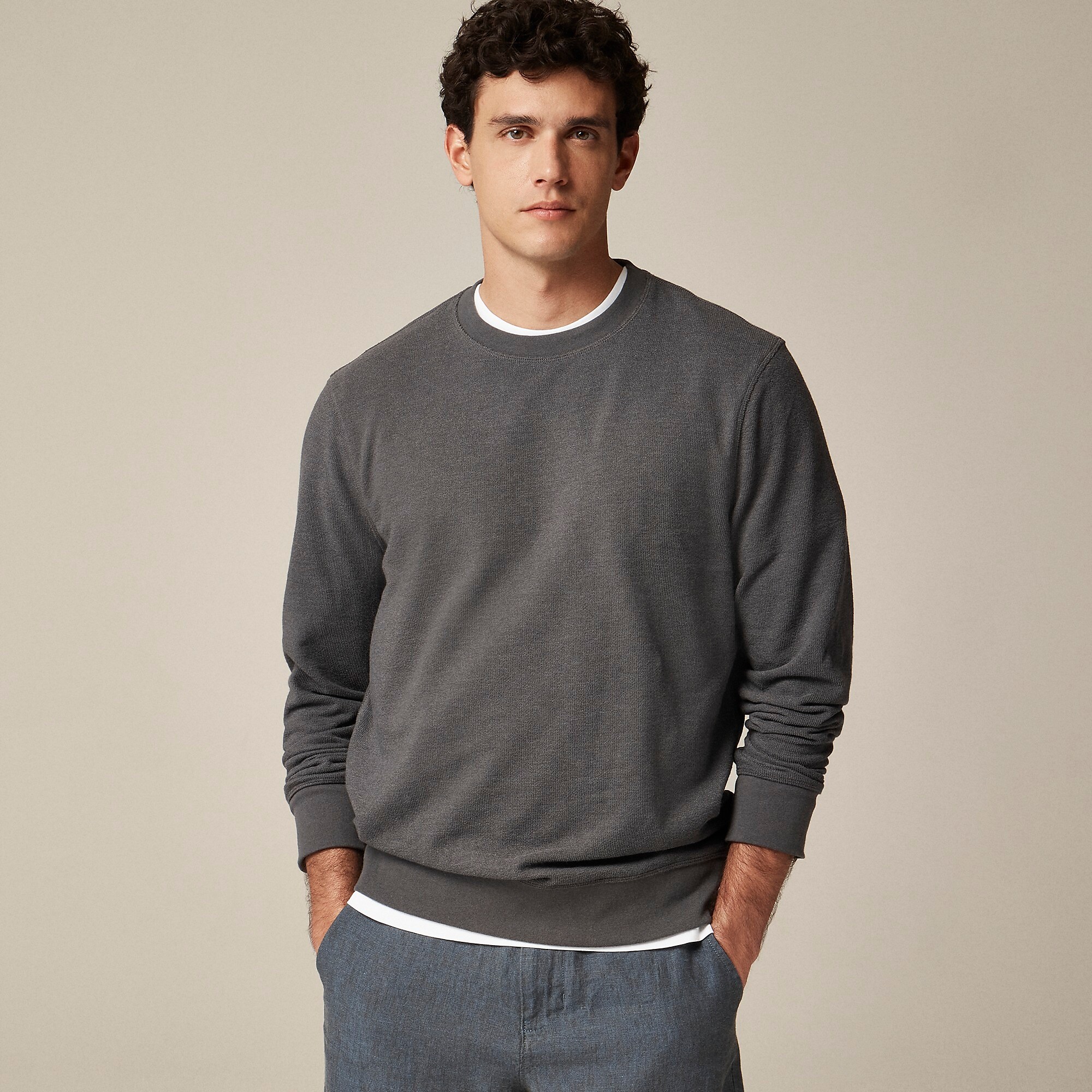 Long-sleeve textured sweater-tee-Galvanized Iron Single