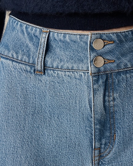 Slim-wide jean with stacked-button-Elaine Wash