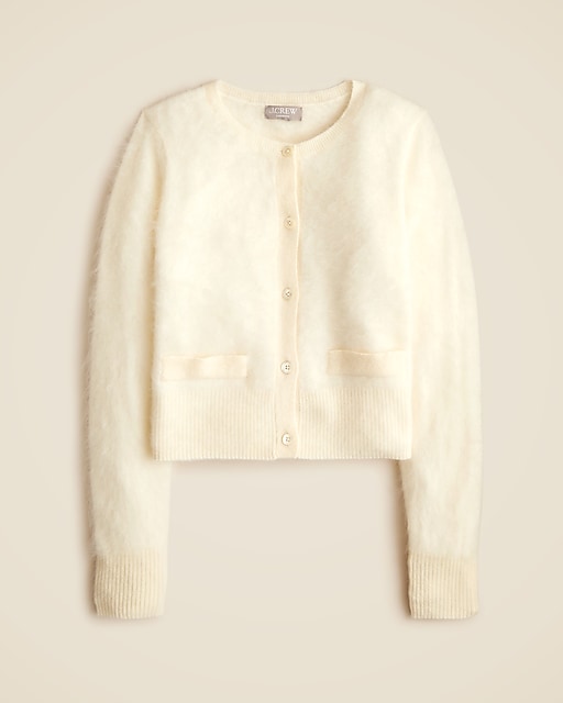 Brushed cashmere embellished cardigan sweater-Warm Ivory