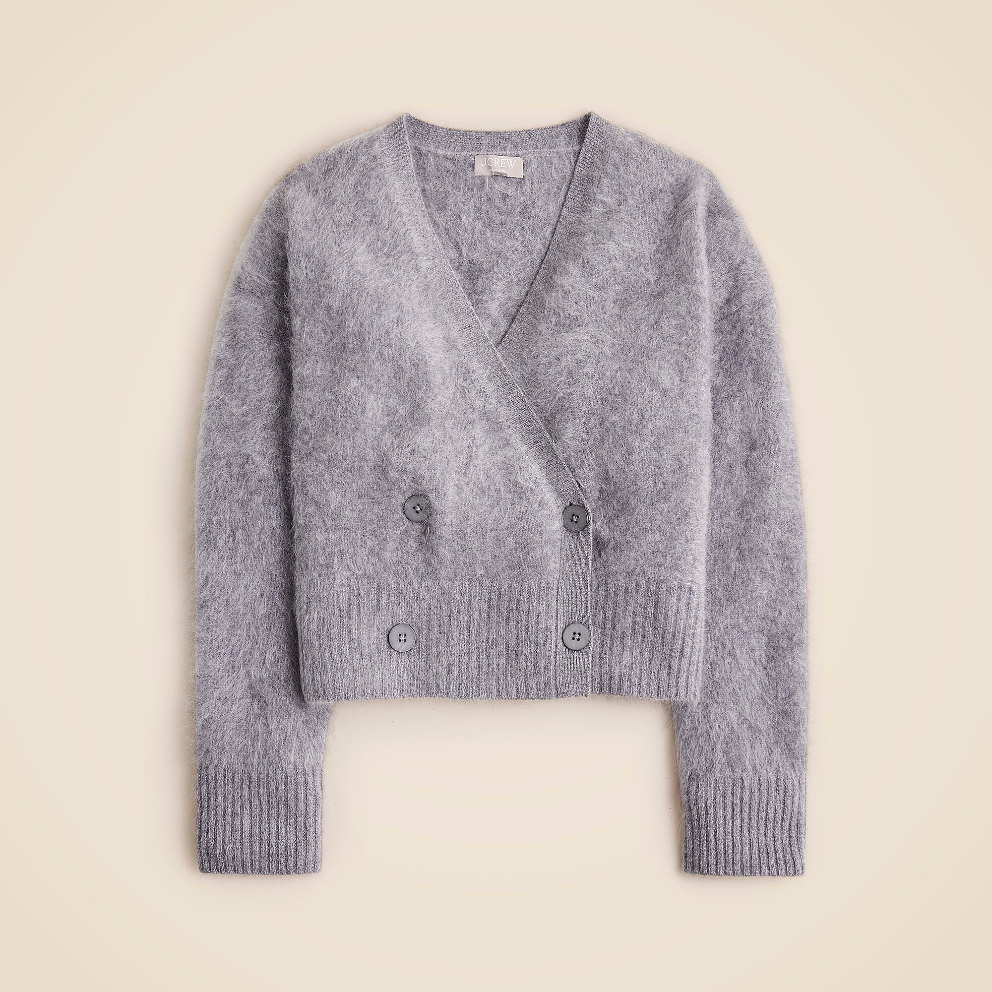 Brushed cashmere double-breasted cardigan sweater-Hthr Dark Grey