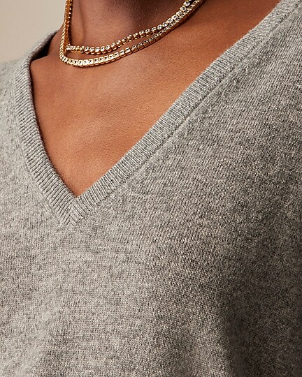 Cashmere relaxed V-neck sweater-Hthr Ash