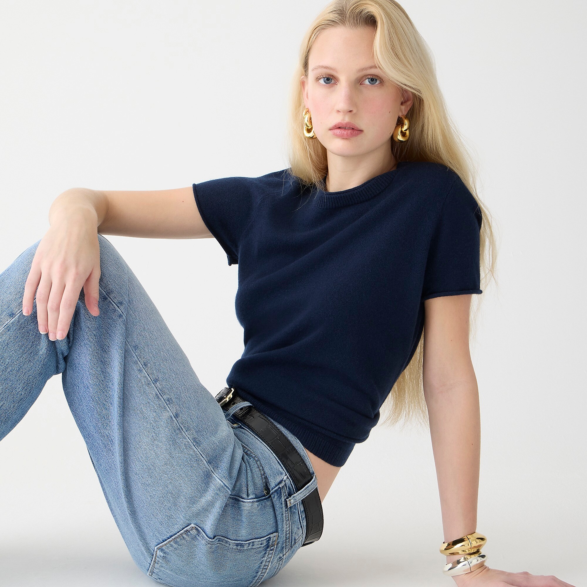 Cashmere relaxed T-shirt-Navy