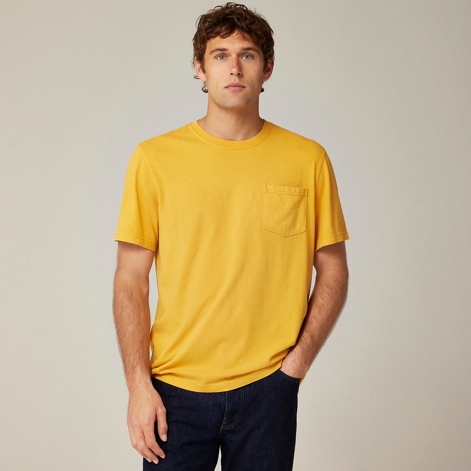 Vintage-wash cotton pocket T-shirt-Sunset Gold