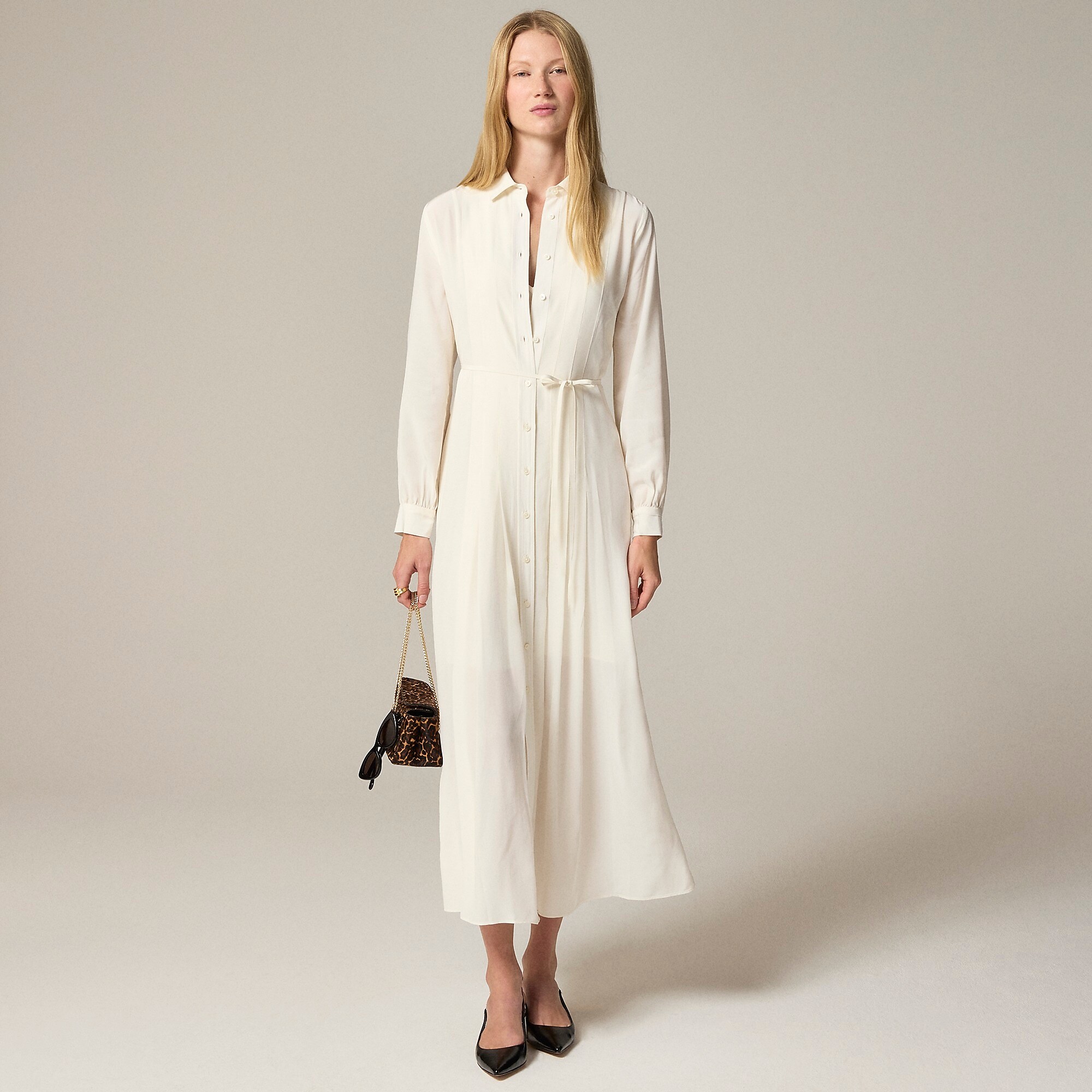 Drapey pleated shirtdress-Ivory