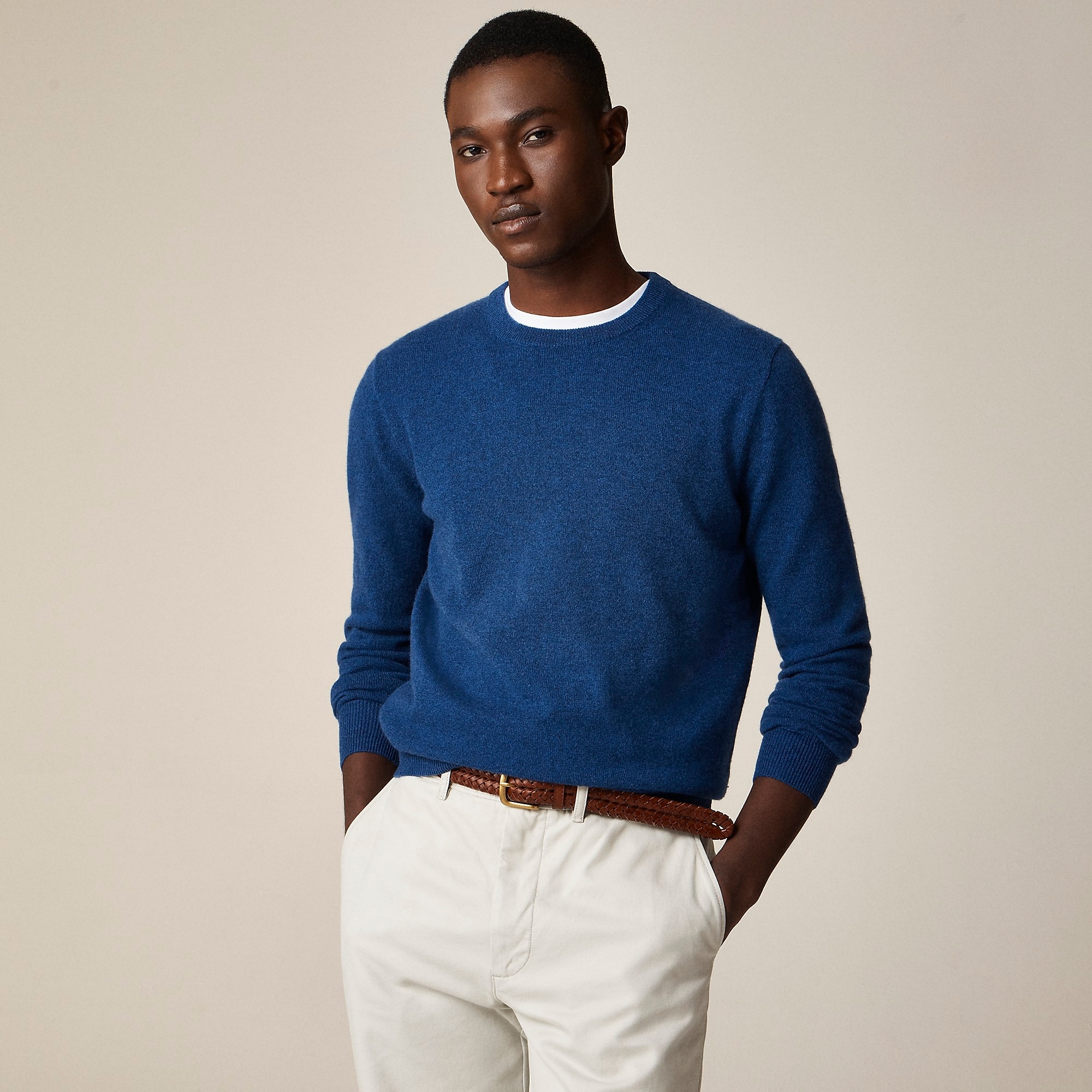 Cashmere crewneck sweater in houndstooth-Hthr Night Star