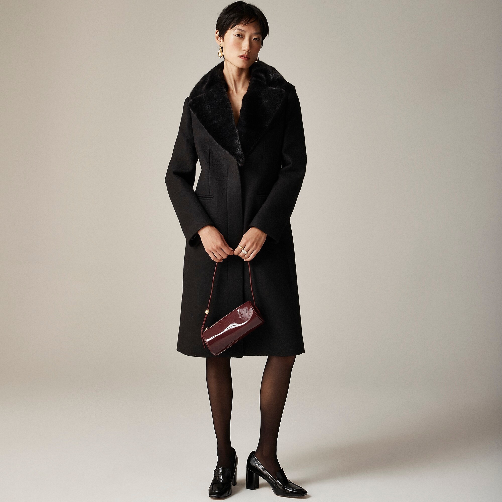 Collection Savoy faux fur-trim topcoat in Italian wool-blend melton-Black