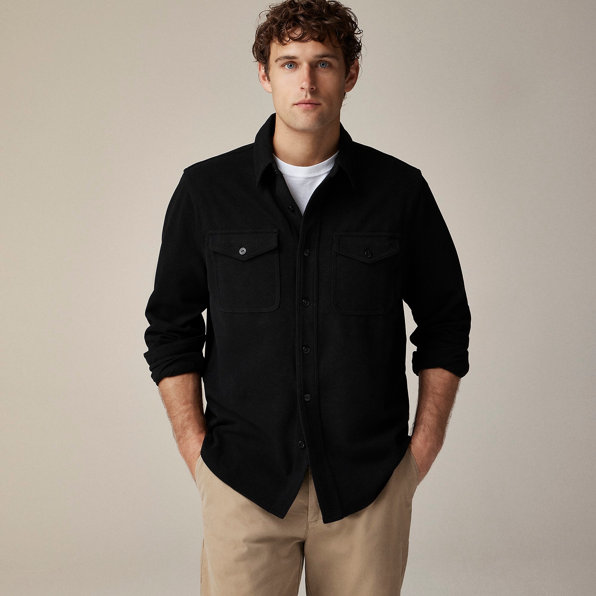 Seaboard soft-knit shirt in plaid-Black