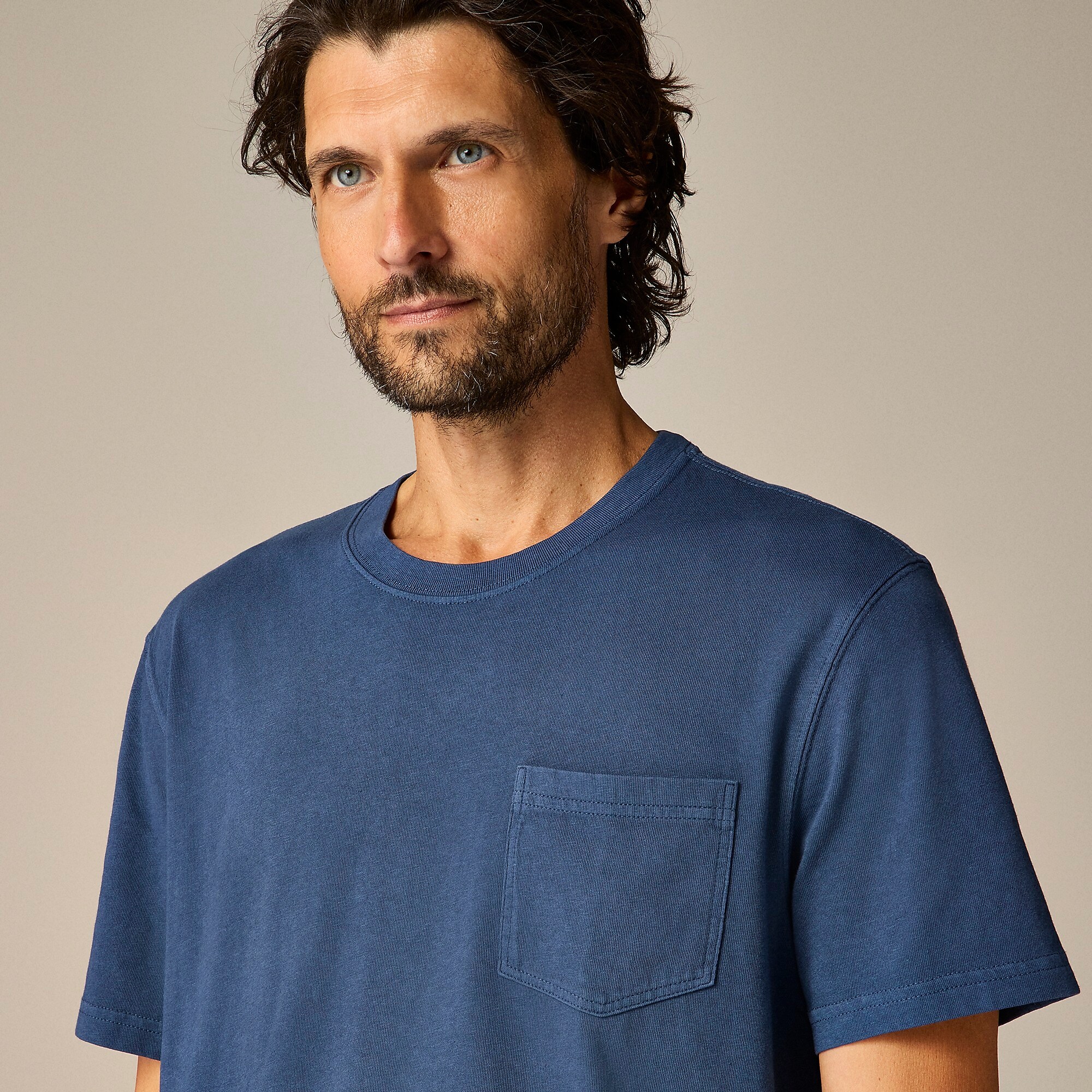 Vintage-wash cotton pocket T-shirt-Navy