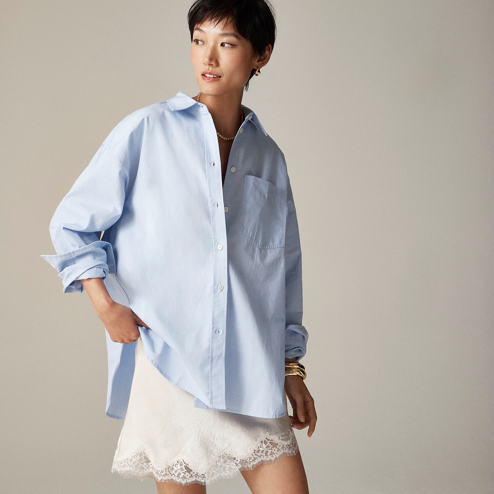 Étienne oversized shirt in striped cotton poplin-Blue Eoe