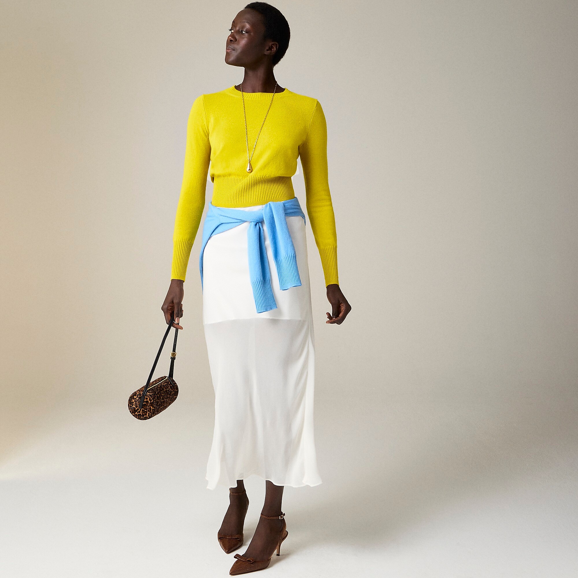 Cashmere shrunken crewneck sweater-Chartreuse