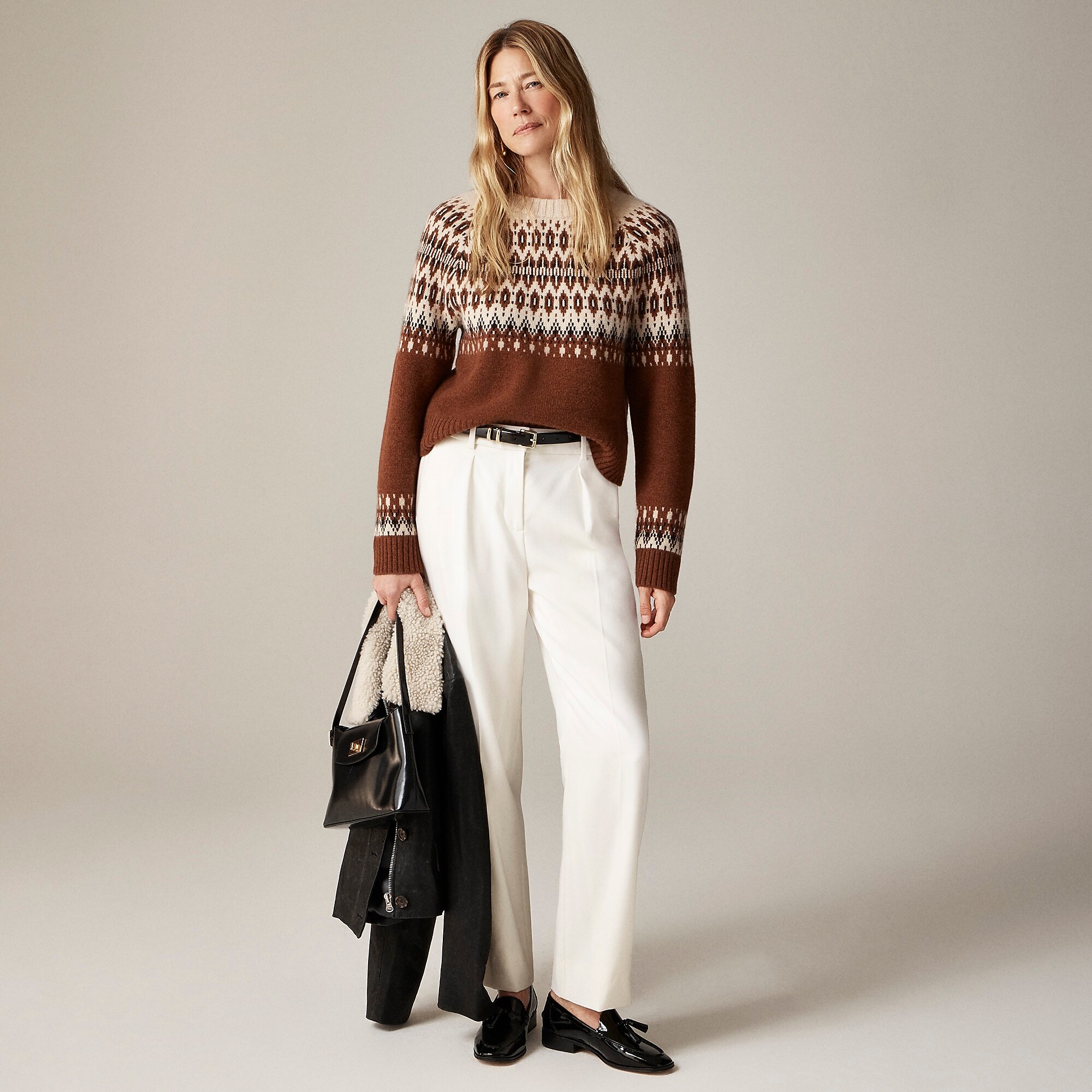 Cashmere diamond Fair Isle sweater-Rust Cream Chocolate