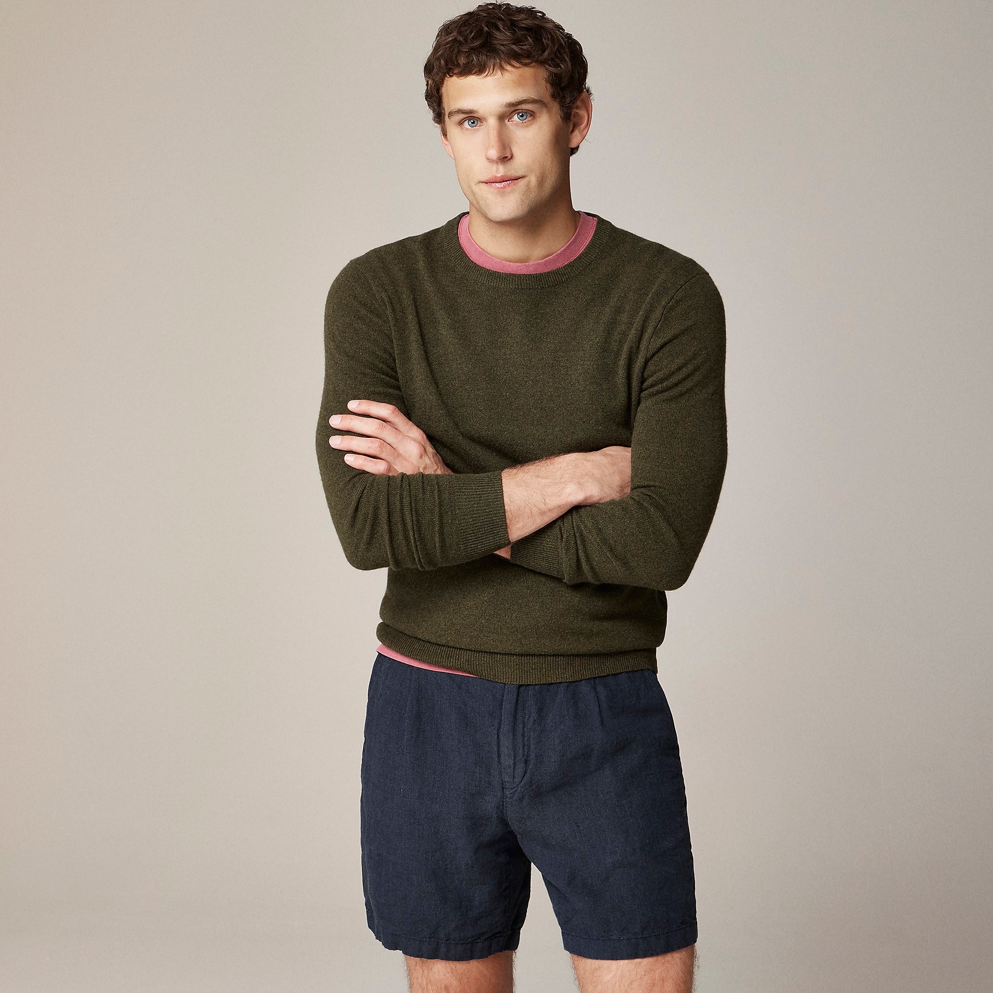 Cashmere crewneck sweater in houndstooth-Hthr Elm