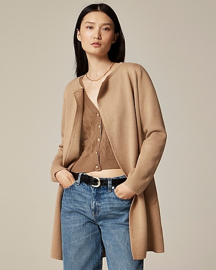 Juliette collarless sweater-blazer-Hthr Khaki