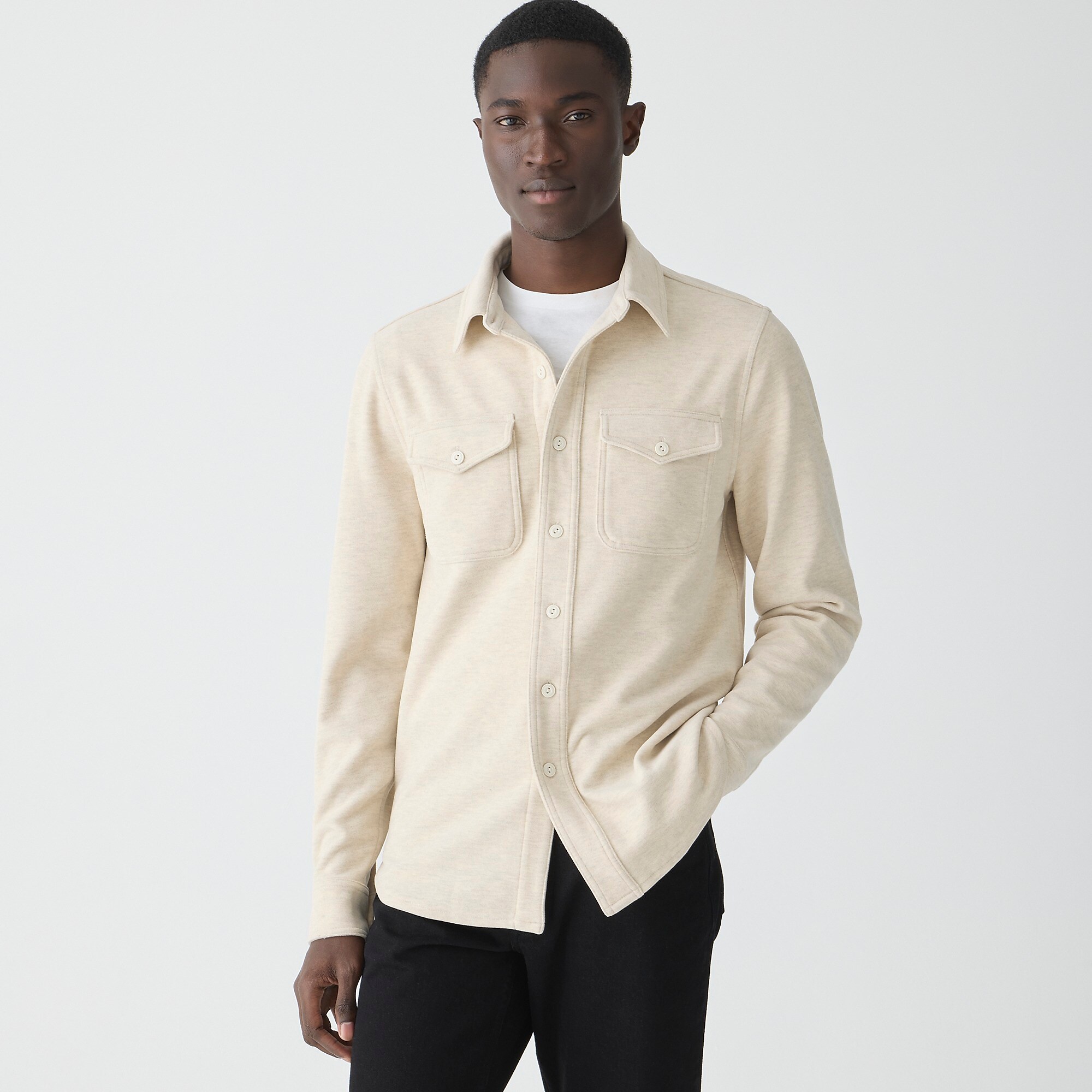 Seaboard soft-knit shirt in plaid- Hthr Ecru