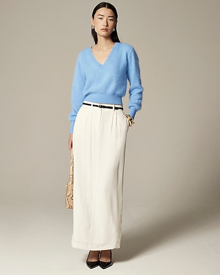 Brushed cashmere cropped V-neck sweater-Pale Cerulean