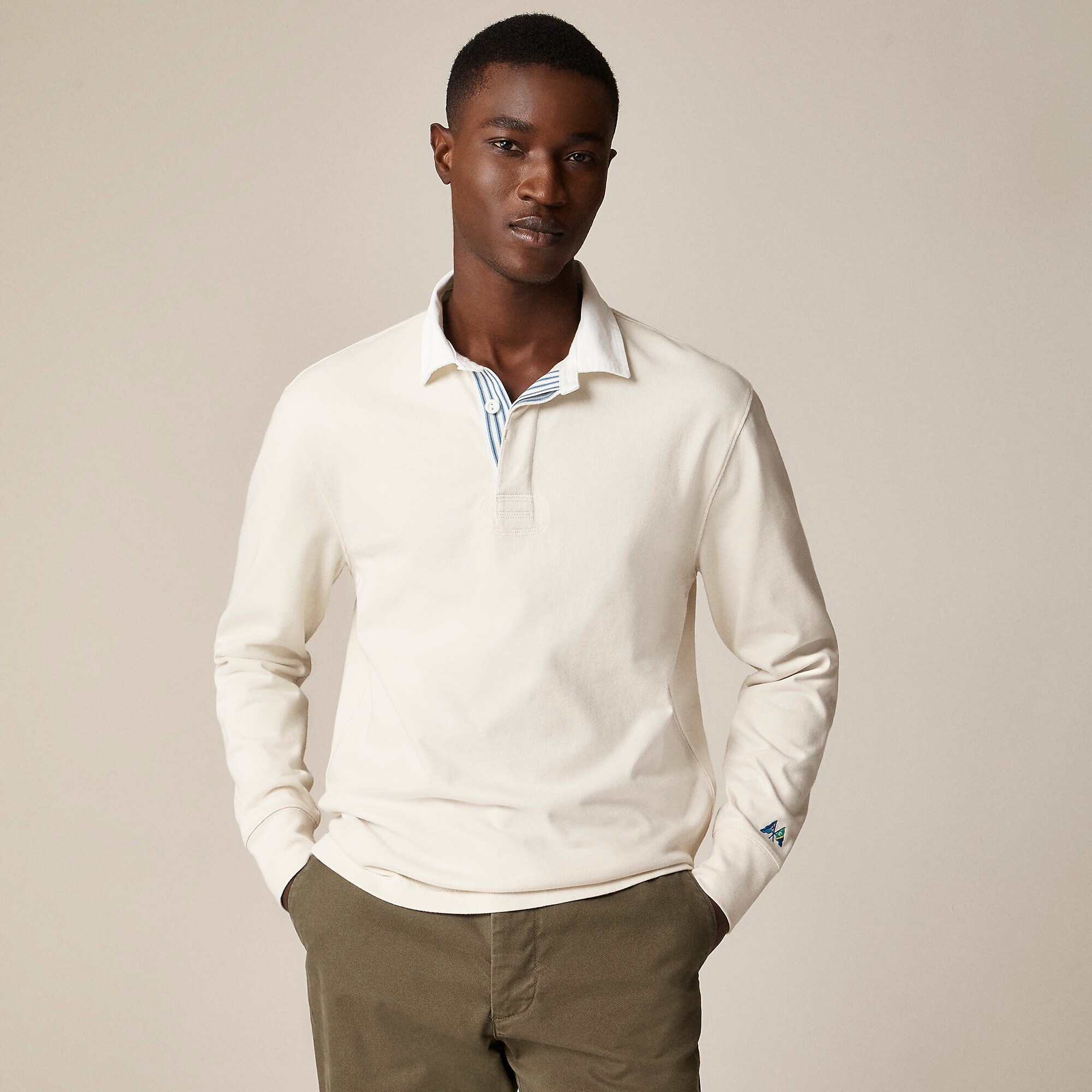 Rugby shirt with striped placket-Natural